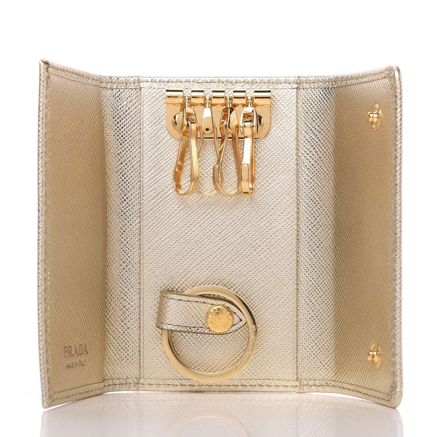 Prada Metallic Saffiano 4 Key Holder Pirite 4 of 6