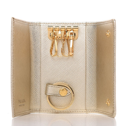Prada Metallic Saffiano 4 Key Holder Pirite 4 of 6