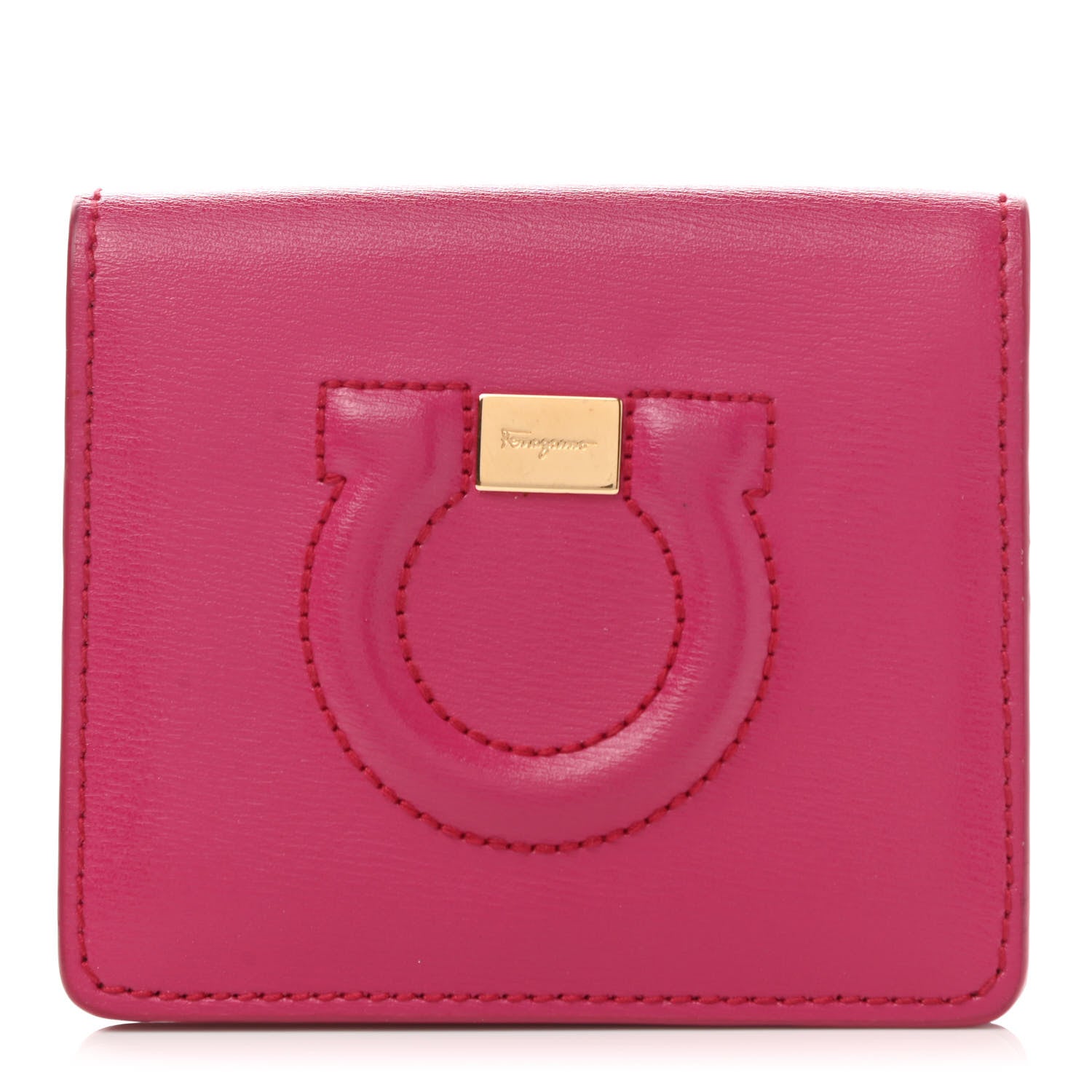 Salvatore Ferragamo Grained Calfskin Cardholder Wallet Fuchsia Red 1 of 8