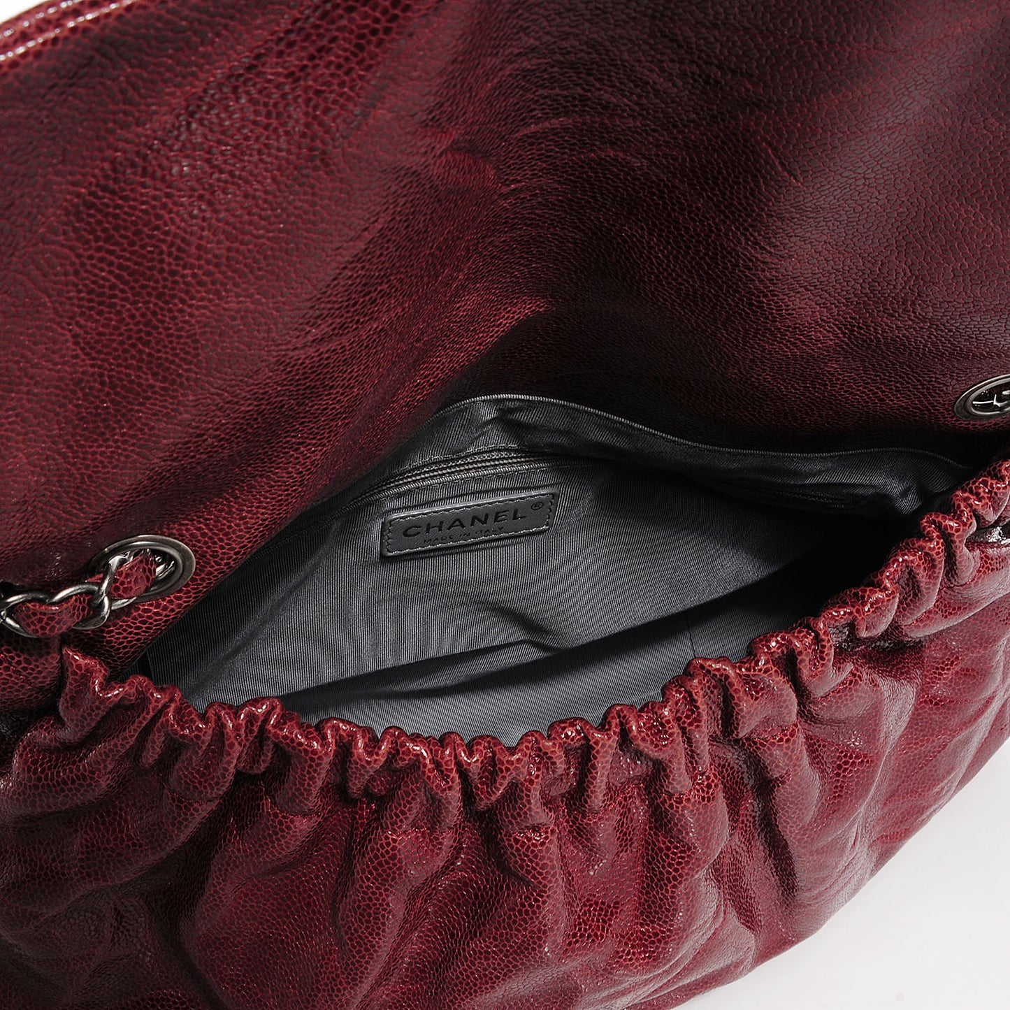 Grained Calfskin Maxi Elastic Flap Burgundy