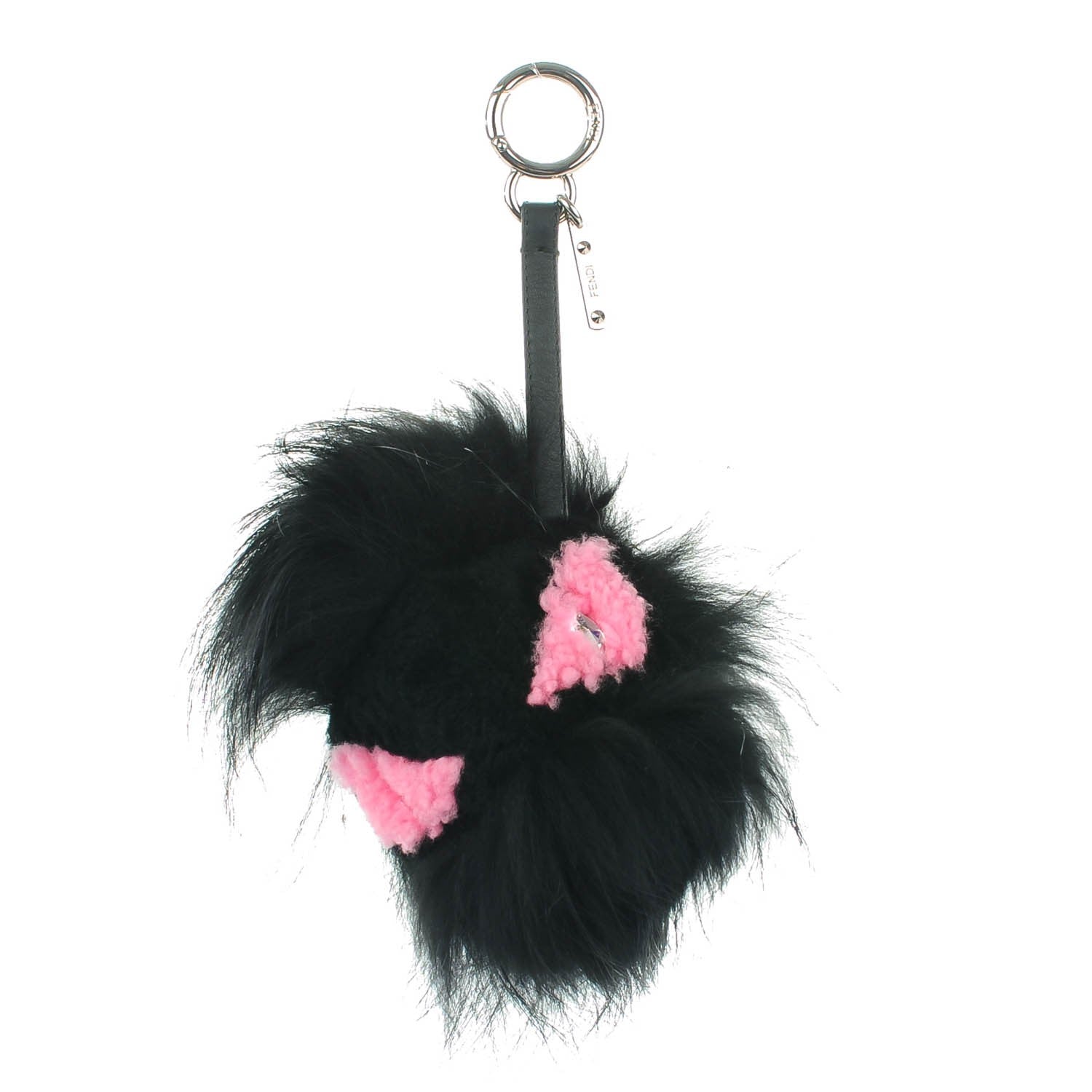 Fendi Fox Fur Shearling Crystal Pinky Punky Monster Bag Bug Charm Black Bubblegum 1 of 5