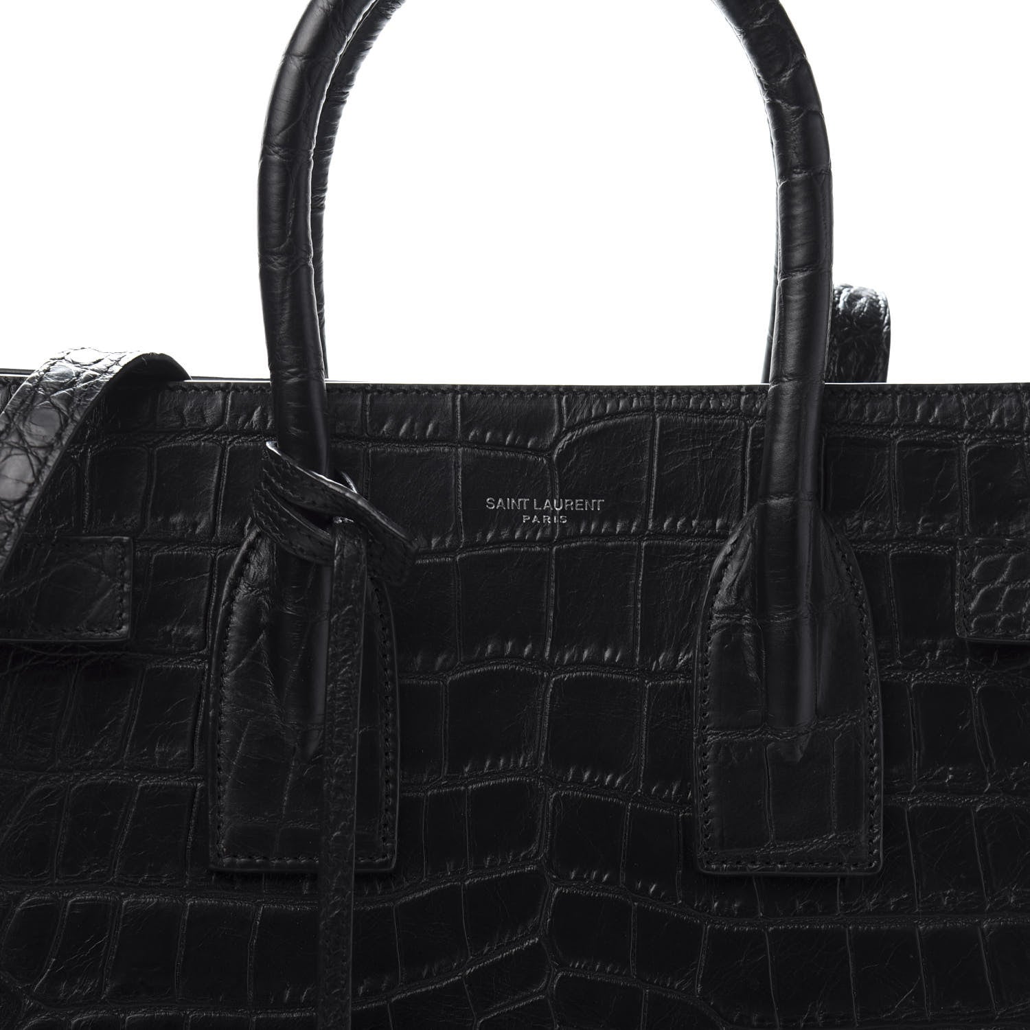 Saint Laurent Calfskin Crocodile Embossed Small Sac de Jour Black 10 of 10