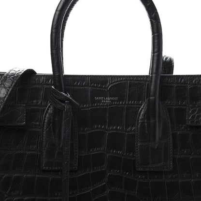 Saint Laurent Calfskin Crocodile Embossed Small Sac de Jour Black 10 of 10
