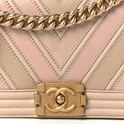 Chanel Caviar Suede Calfskin Chevron Medium Boy Flap Beige 8 of 12