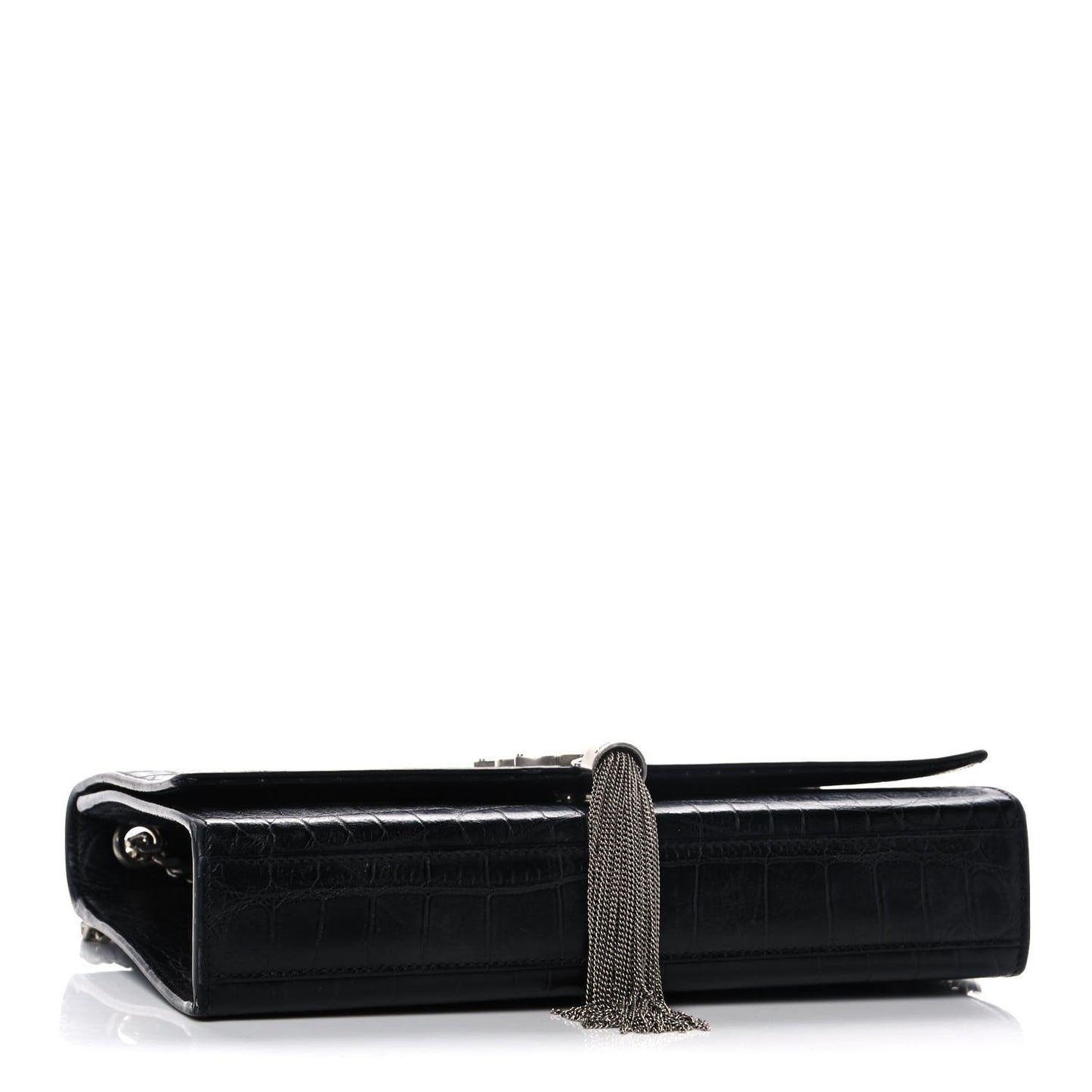 Calfskin Crocodile Embossed Medium Classic Monogram Kate Tassel Satchel Black