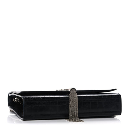 Saint Laurent Calfskin Crocodile Embossed Medium Classic Monogram Kate Tassel Satchel Black 4 of 12