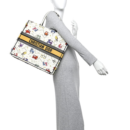 Christian Dior Canvas Embroidered Large Pixel Zodiac Book Tote Latte Multicolor 2 of 10