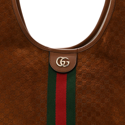 Gucci Suede GG Monogram Web Large Giglio Tote Brown 8 of 10