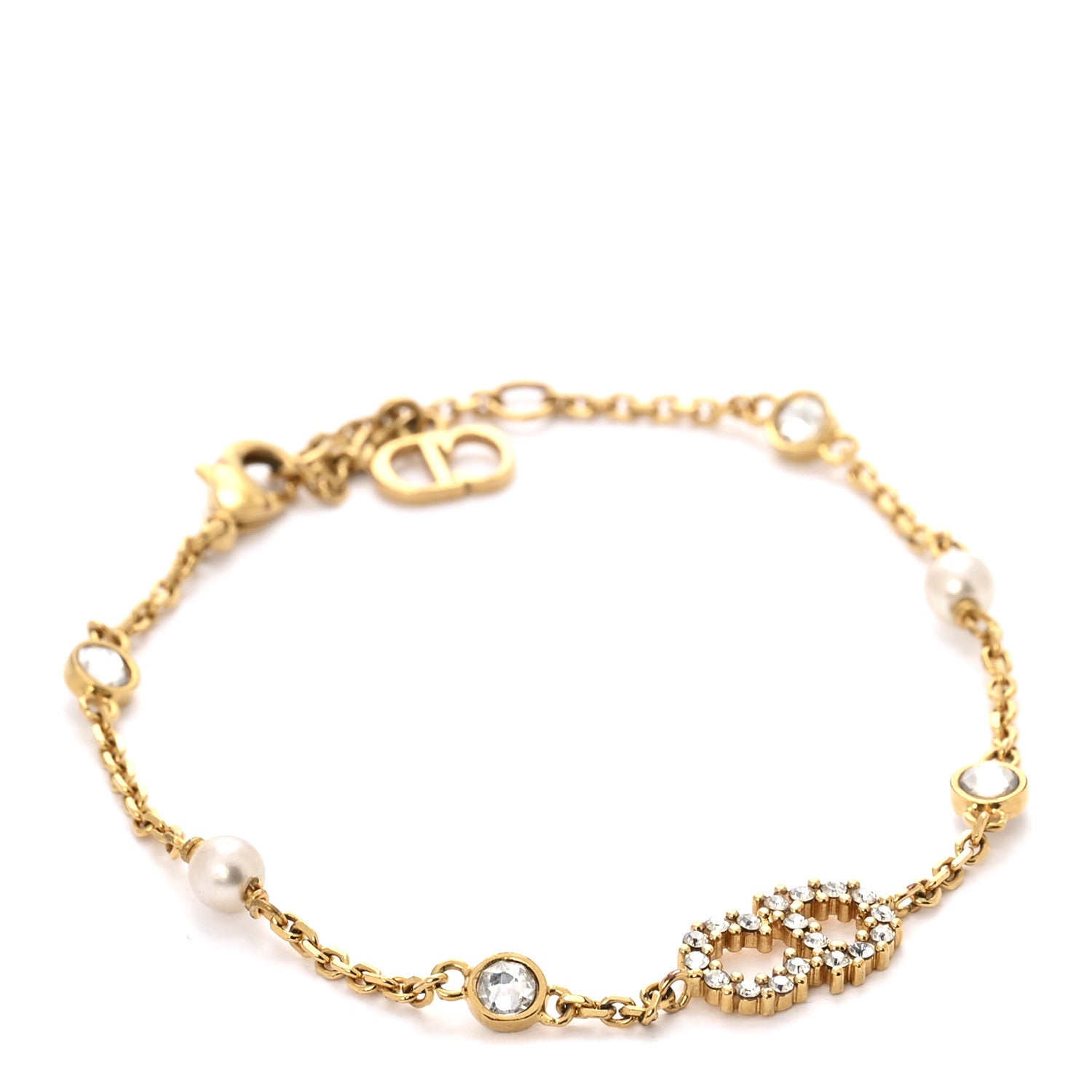 Christian Dior Crystal Pearl Clair D Lune Bracelet Gold 1771006