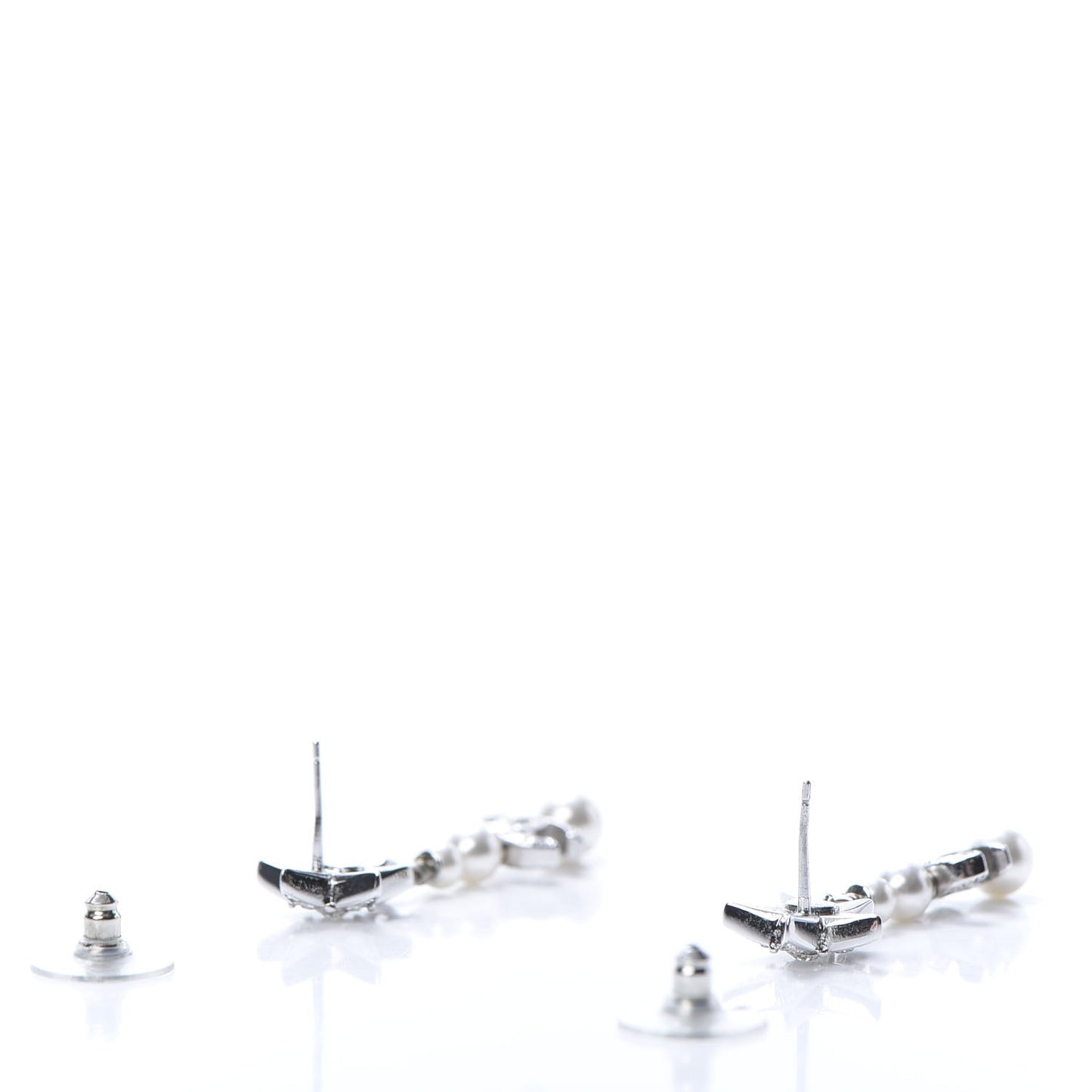 Crystal Pearl CC Star Drop Earrings Silver