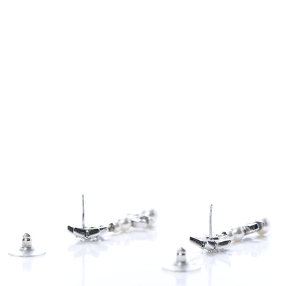Chanel Crystal Pearl CC Star Drop Earrings Silver 3 of 5