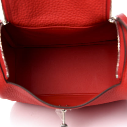 Hermes Taurillon Clemence Mini Lindy 20 Rouge De Coeur 5 of 8