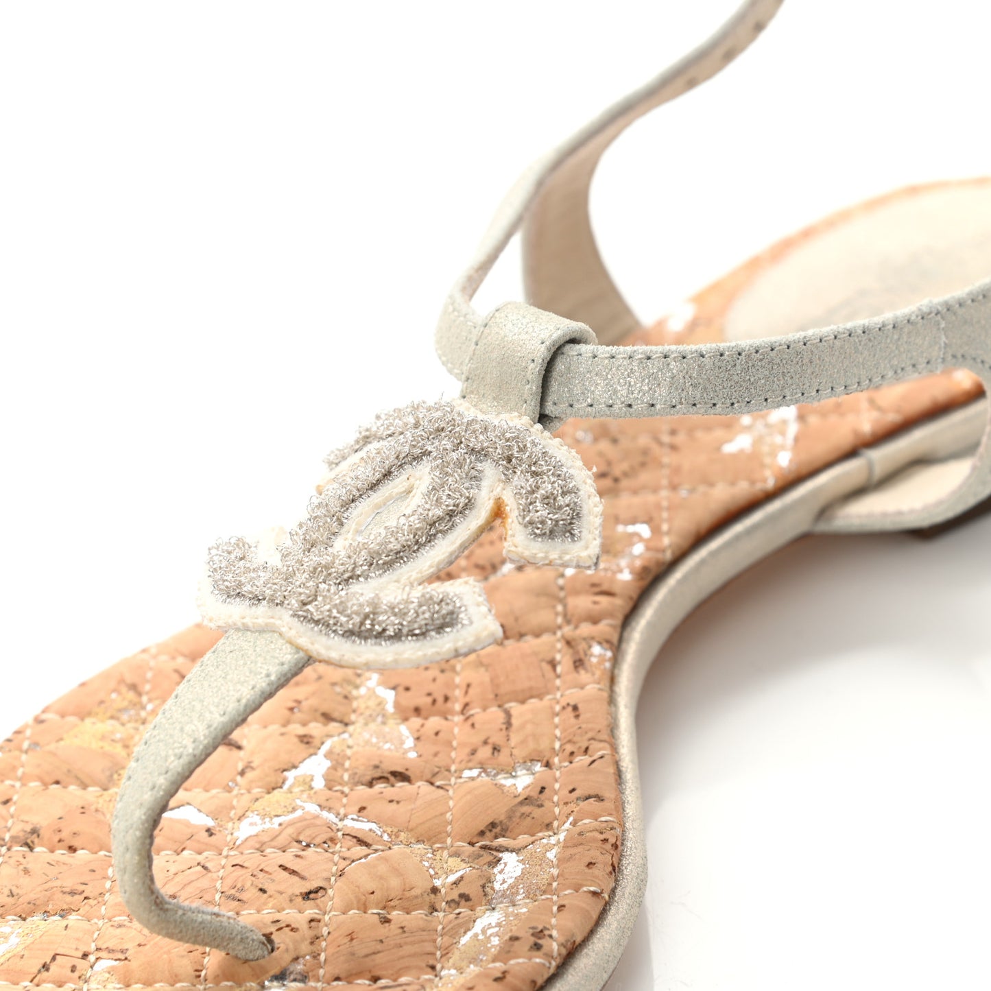 Metallic Suede Cork CC Thong Sandals 36.5 Silver