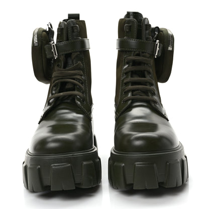Prada Spazzolato Rois Re-Nylon Metal Triangle Logo Monolith Pouch Pocket 55mm Boots 38 Militare 2 of 9