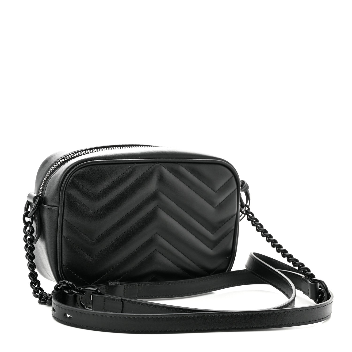 Gucci Calfskin Matelasse Monochrome Mini GG Marmont Chain Shoulder Bag Black 3 of 10