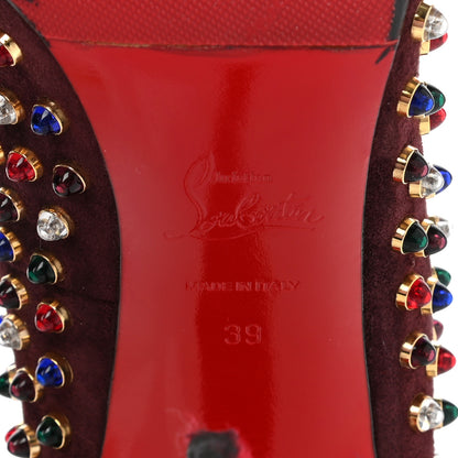 Christian Louboutin Veau Velours Specchio Follies Cabo 100 Pumps 39 Lie De Vin Multi Gold 9 of 11