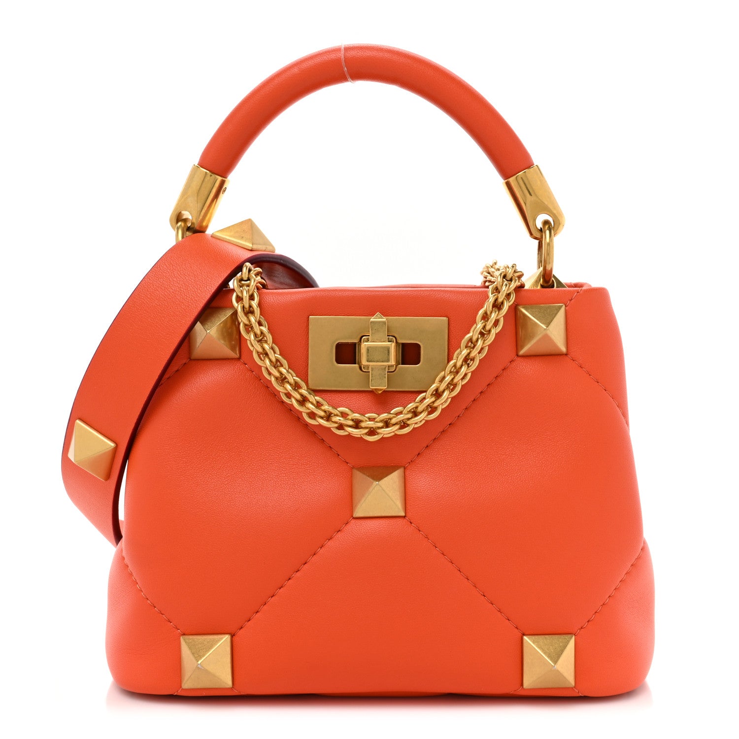Valentino Garavani Nappa Small Roman Stud The Handle Bag Orange Zest 1 of 9
