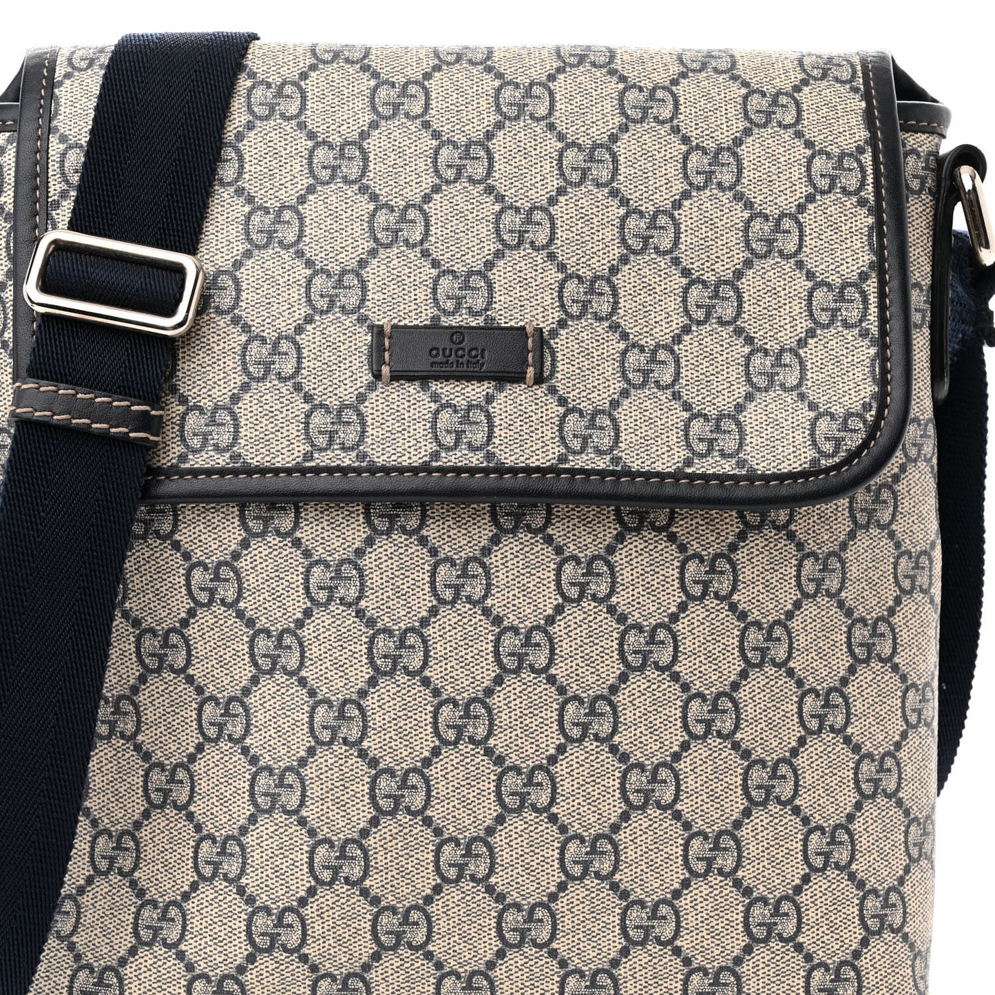 GG Plus Monogram Sellieria Calfskin Small Flap Messenger Bag Beige Blue