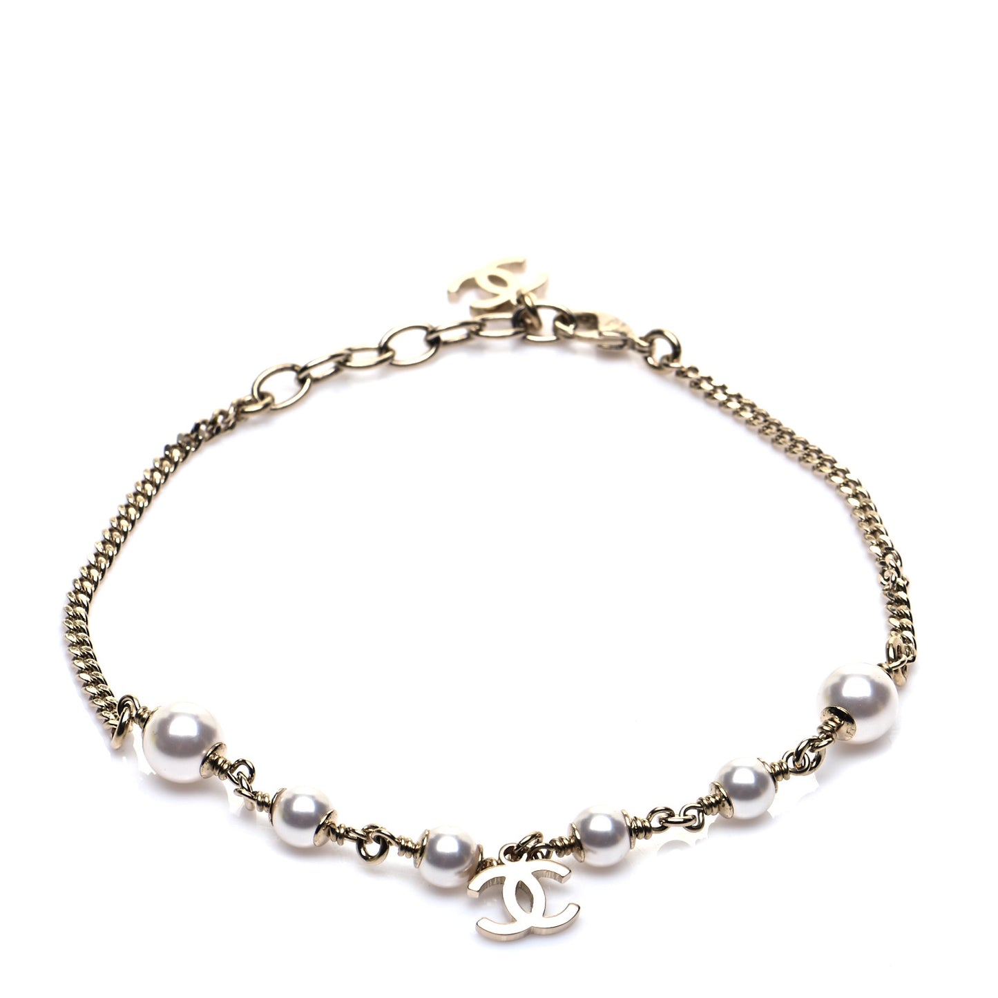 Pearl CC Chain Anklet Gold Pearly White