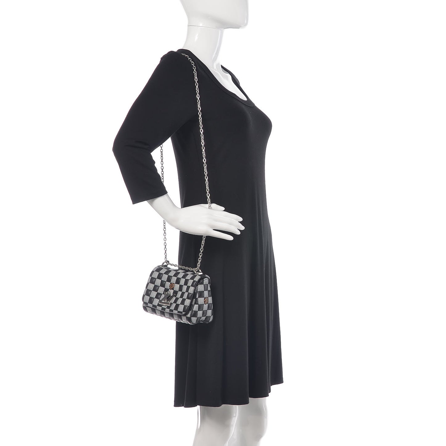Calfskin Damier Twist Shoulder Bag BB Black White