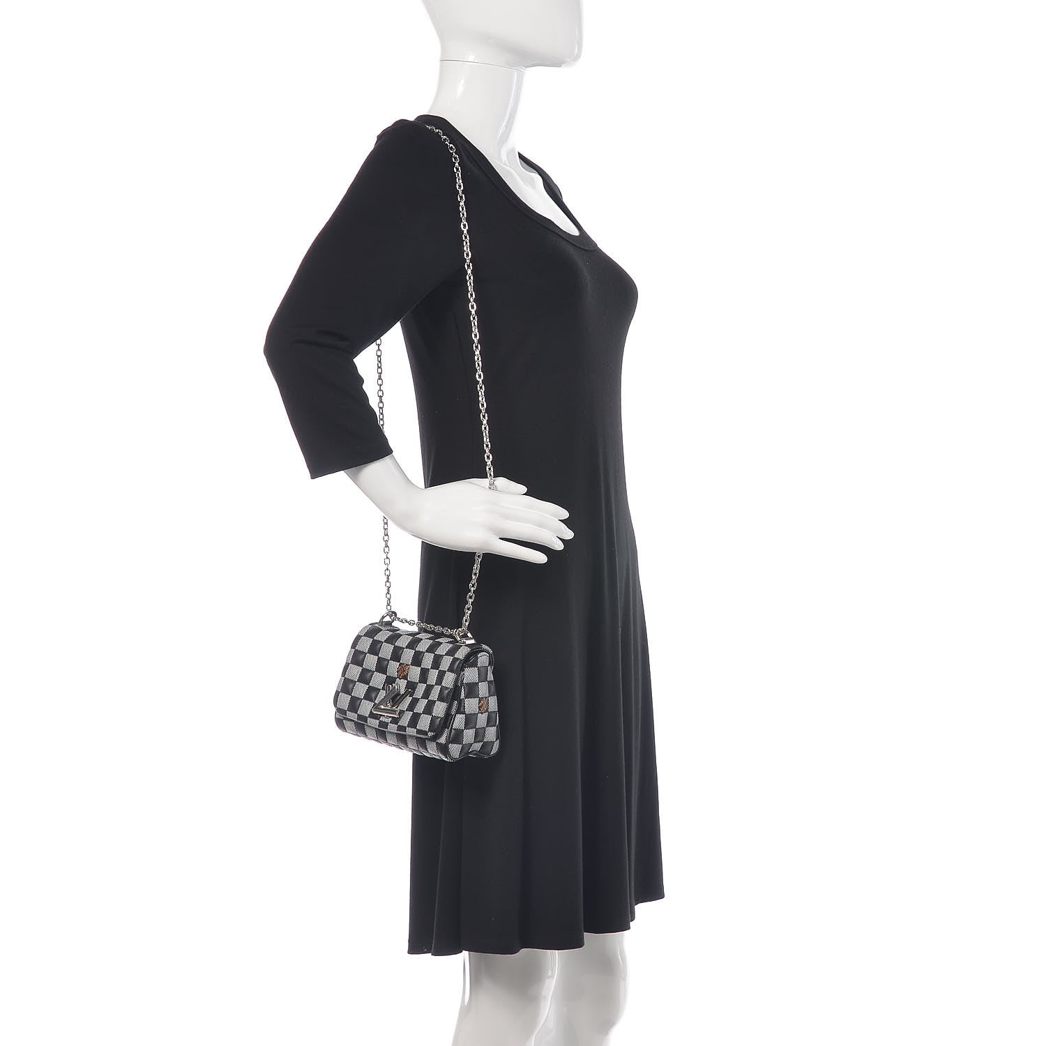 Louis Vuitton Calfskin Damier Twist Shoulder Bag BB Black White 2 of 9