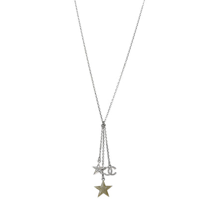 Chanel Crystal Glitter Star CC Pendant Necklace Silver Gold 1 of 6