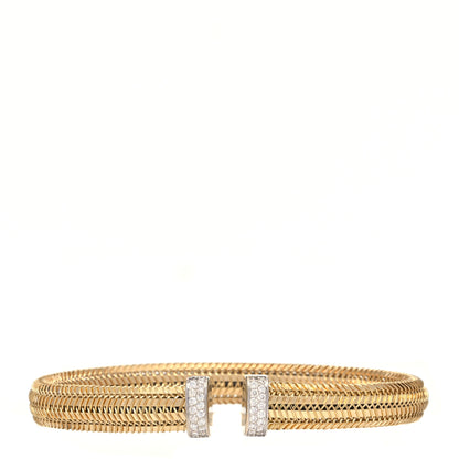 Roberto Coin 18K Yellow White Gold Diamond Woven Cuff Bracelet 1 of 4