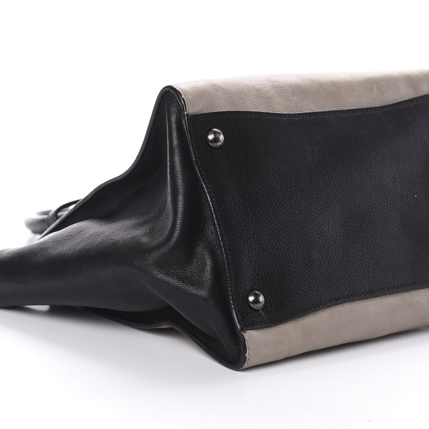 Glace Calf Bi-Color Twin Pocket Tote Pomice Black