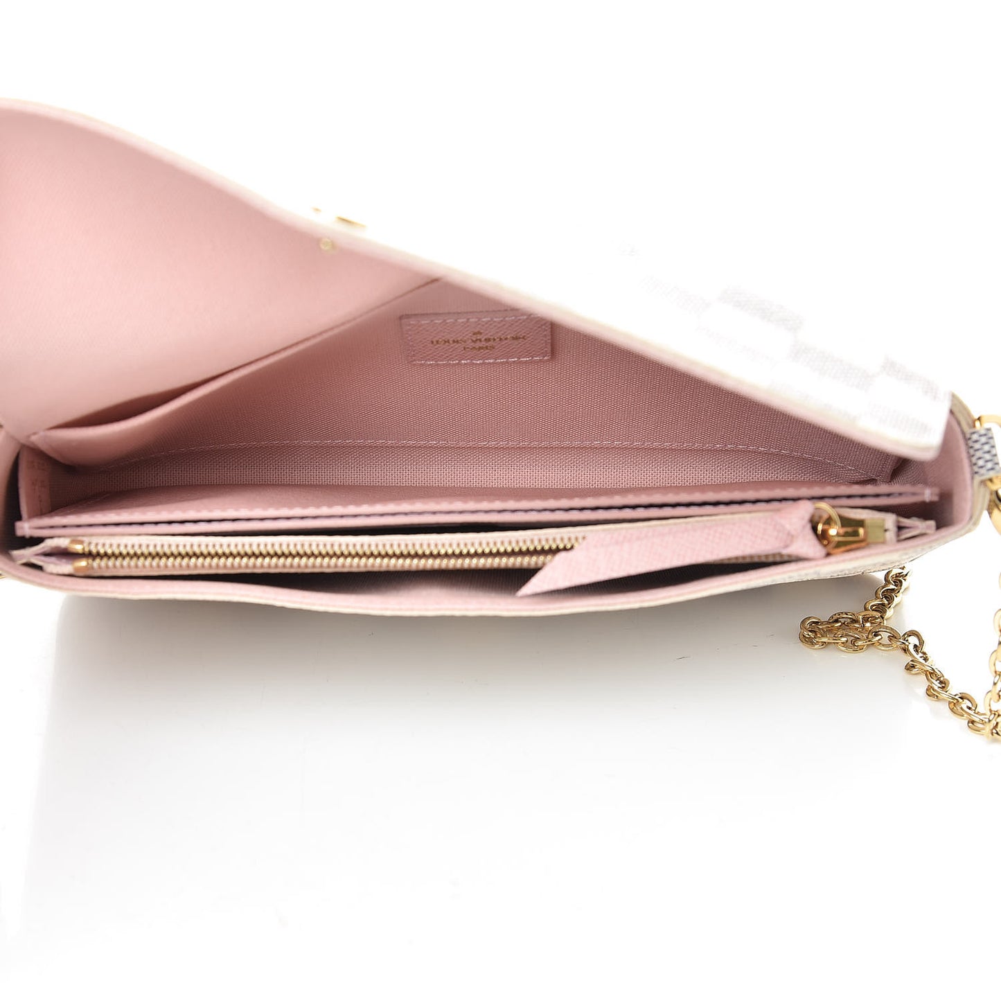 Damier Azur Pochette Felicie Chain Wallet Rose Ballerine