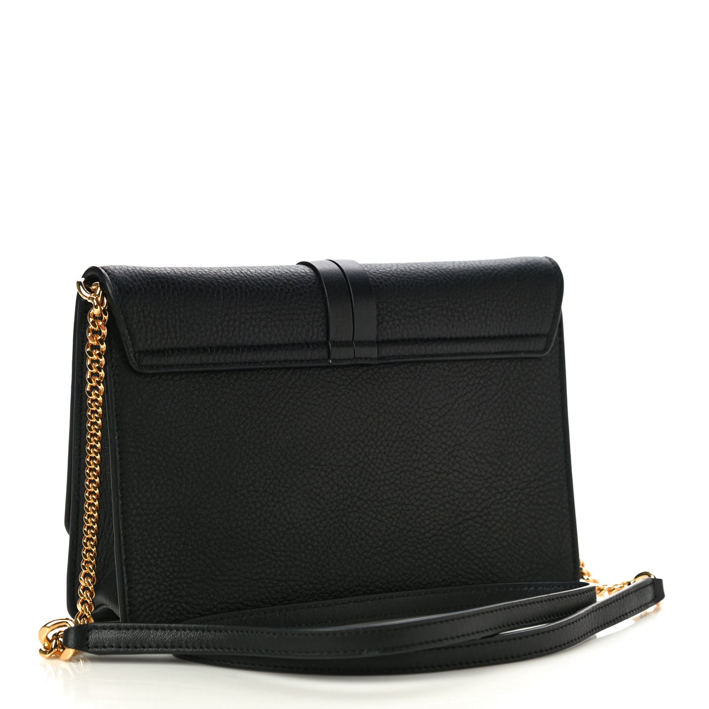 Grained Calfskin Alphabet Clutch Shoulder Bag Black