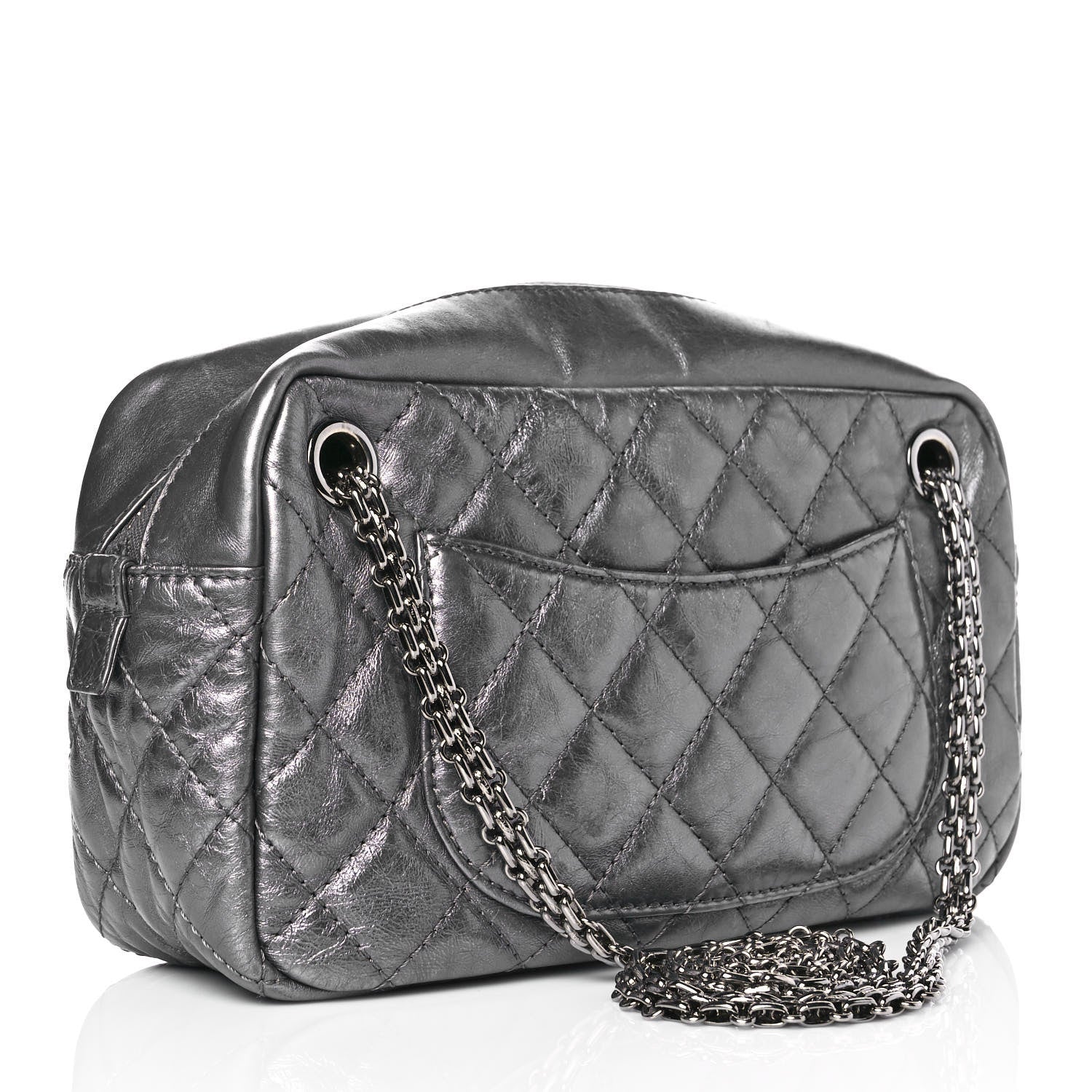 Chanel Metallic Aged Calfskin Quilted Medium Reissue Camera Case Dark Silver 2 of 8
