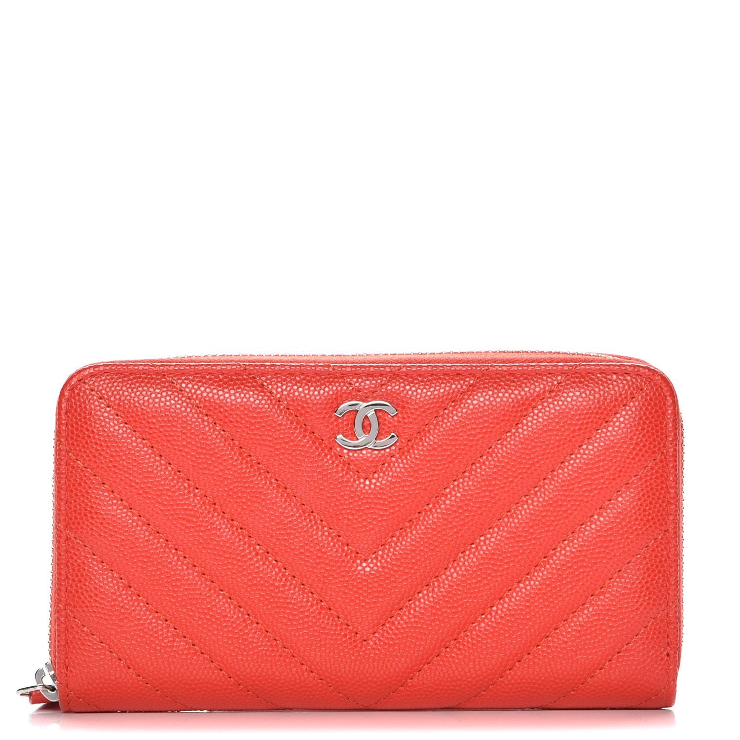 Chanel Caviar Chevron Quilted Small Zip Around Wallet Red 1 of 9
