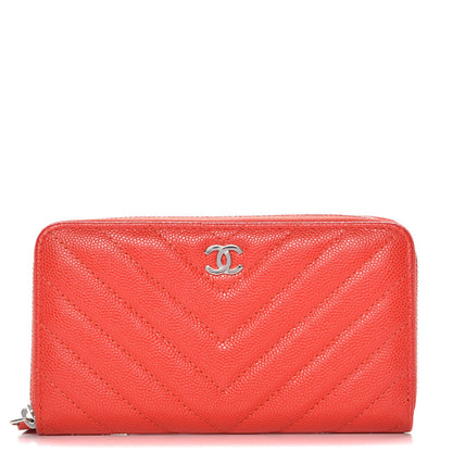 Chanel Caviar Chevron Quilted Small Zip Around Wallet Red 1 of 9