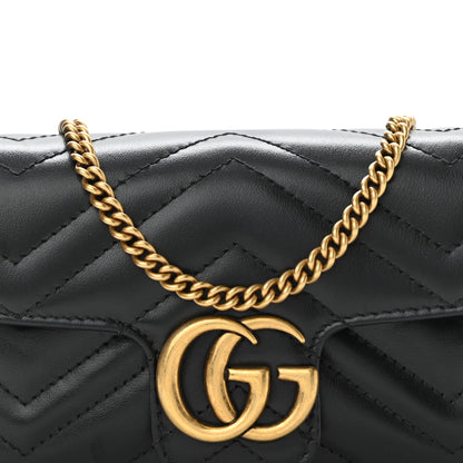 Gucci Calfskin Matelasse Super Mini GG Marmont Shoulder Bag Black 7 of 9