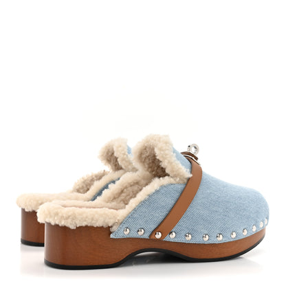 Hermes Denim Wool Carlotta Mules 35 Bleu Clair Naturel 4 of 9