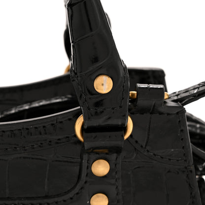 Balenciaga Shiny Supple Calfskin Crocodile Embossed Neo Classic Gold Hardware Mini City Black 13 of 15