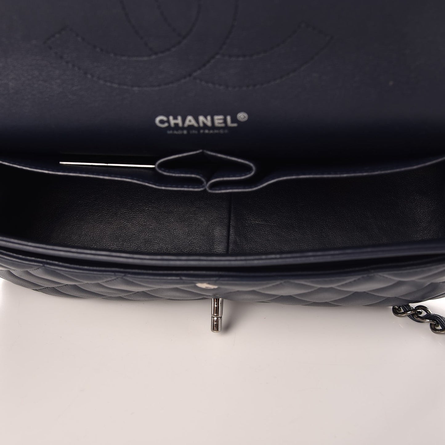 Lambskin Quilted Jumbo Double Flap Navy