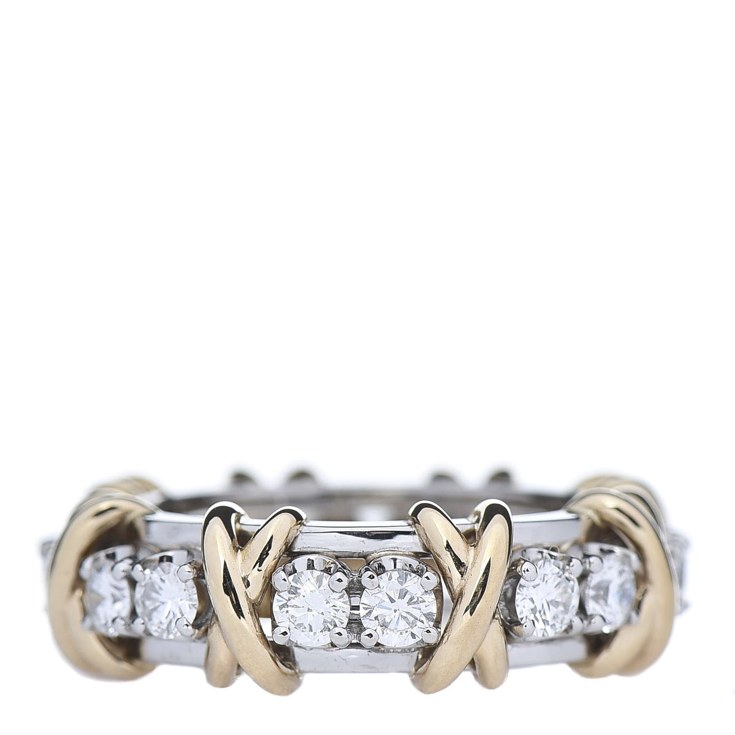 18K Yellow Gold Platinum Diamond Schlumberger Sixteen Stone Ring 52 6
