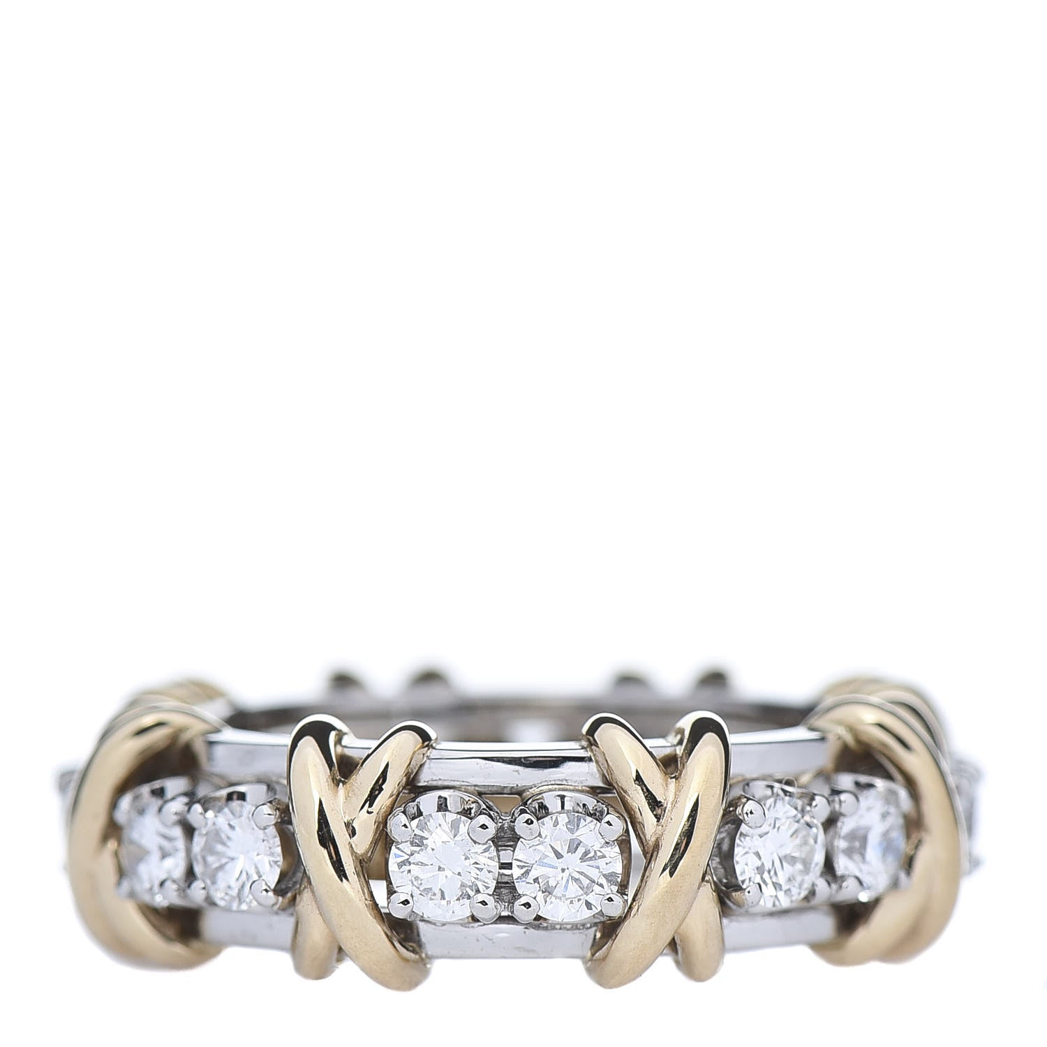 Tiffany 18K Yellow Gold Platinum Diamond Schlumberger Sixteen Stone Ring 52 6 1 of 7
