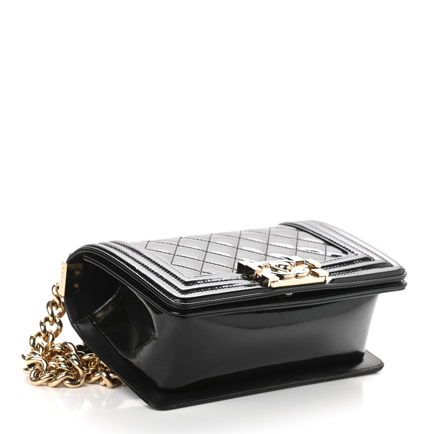 Iridescent Glazed Calfskin Quilted Small Boy Flap Black