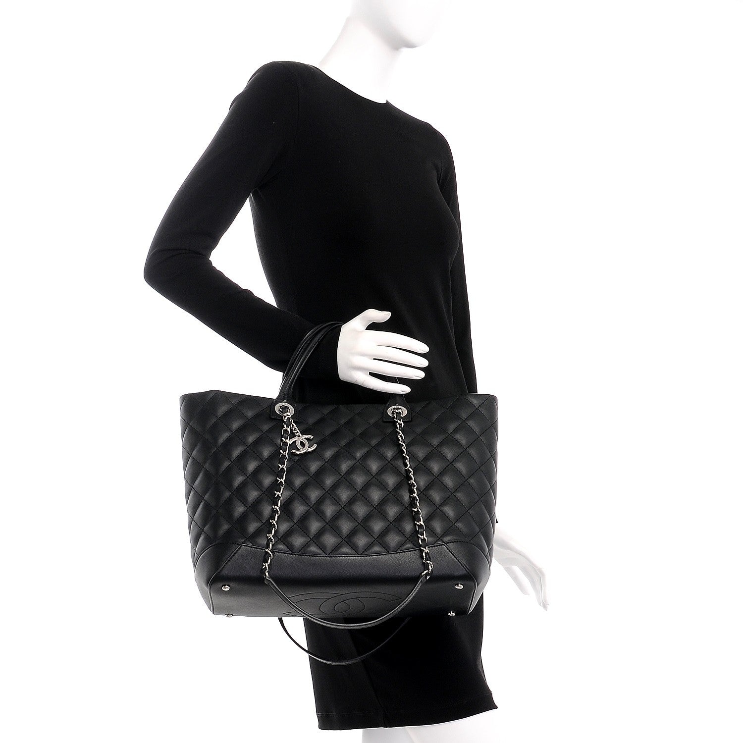 Chanel Calfskin Quilted Large Easy Shopping Tote Black 3 of 9