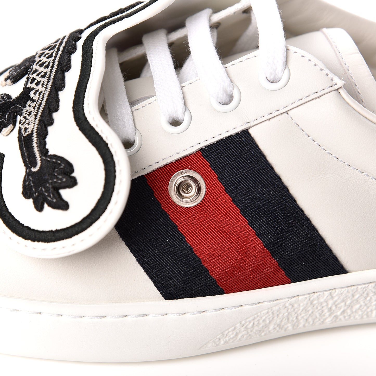 Calfskin Ayers Web UFO Dragon Embroidered Mens Ace Sneakers 7.5 White