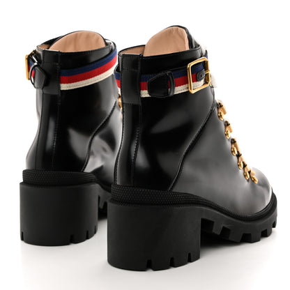 Gucci Calfskin Sylvie Web Womens Lace Up Combat Boots 35.5 Black 4 of 9