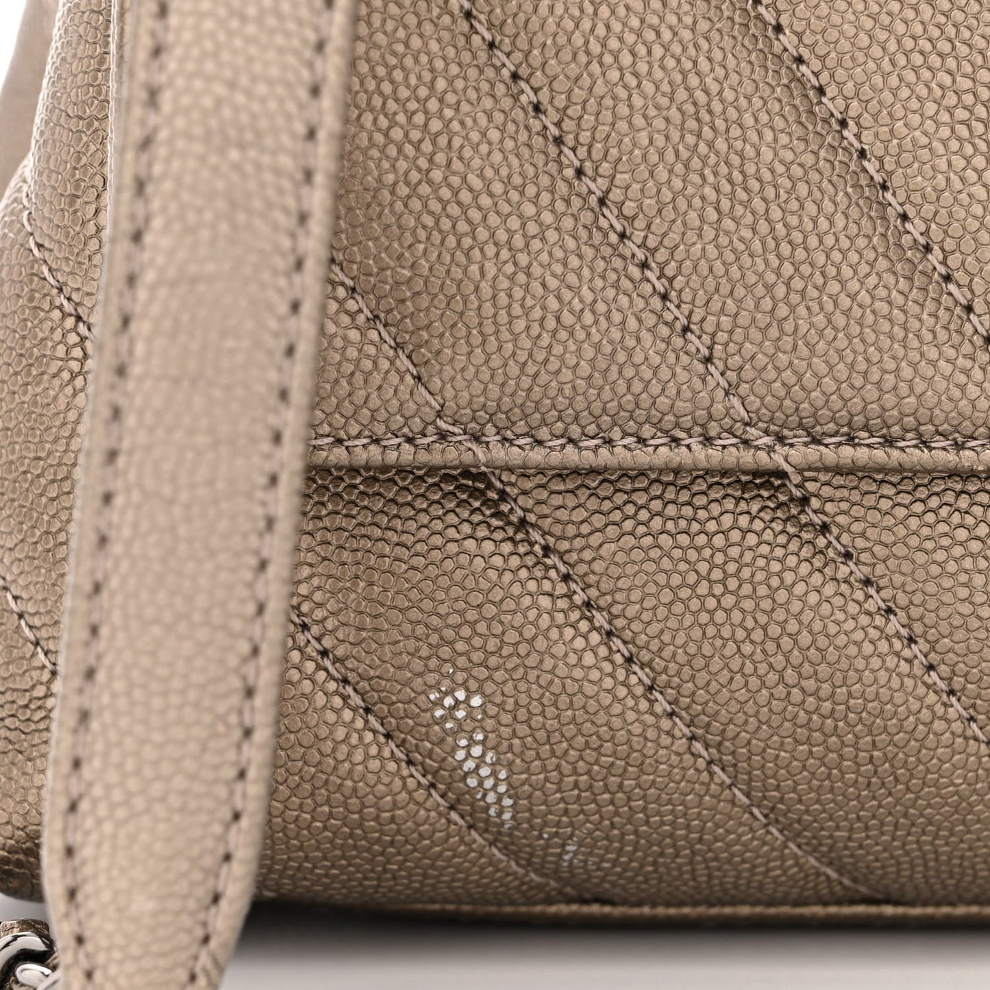 Metallic Caviar Chevron Quilted Mini Coco Handle Flap Light Gold