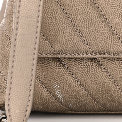 Chanel Metallic Caviar Chevron Quilted Mini Coco Handle Flap Light Gold 10 of 11