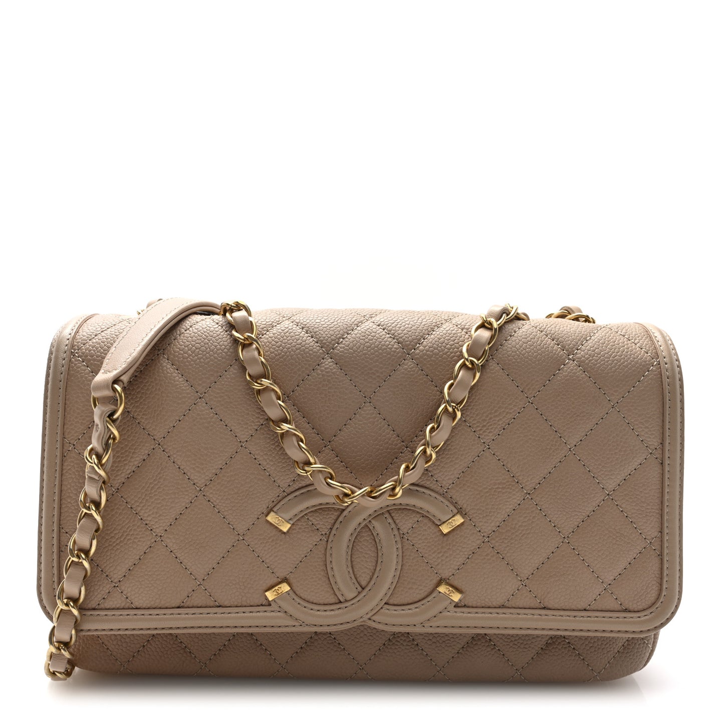 Caviar Quilted Medium CC Filigree Flap Beige