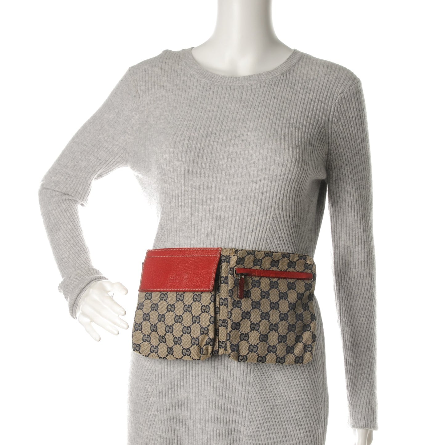 GG Monogram Web Double Pocket Belt Bag Navy Red