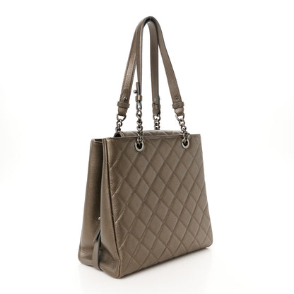 Chanel Metallic Goatskin Quilted Small City Rock Shopping Tote Silver 3 of 11