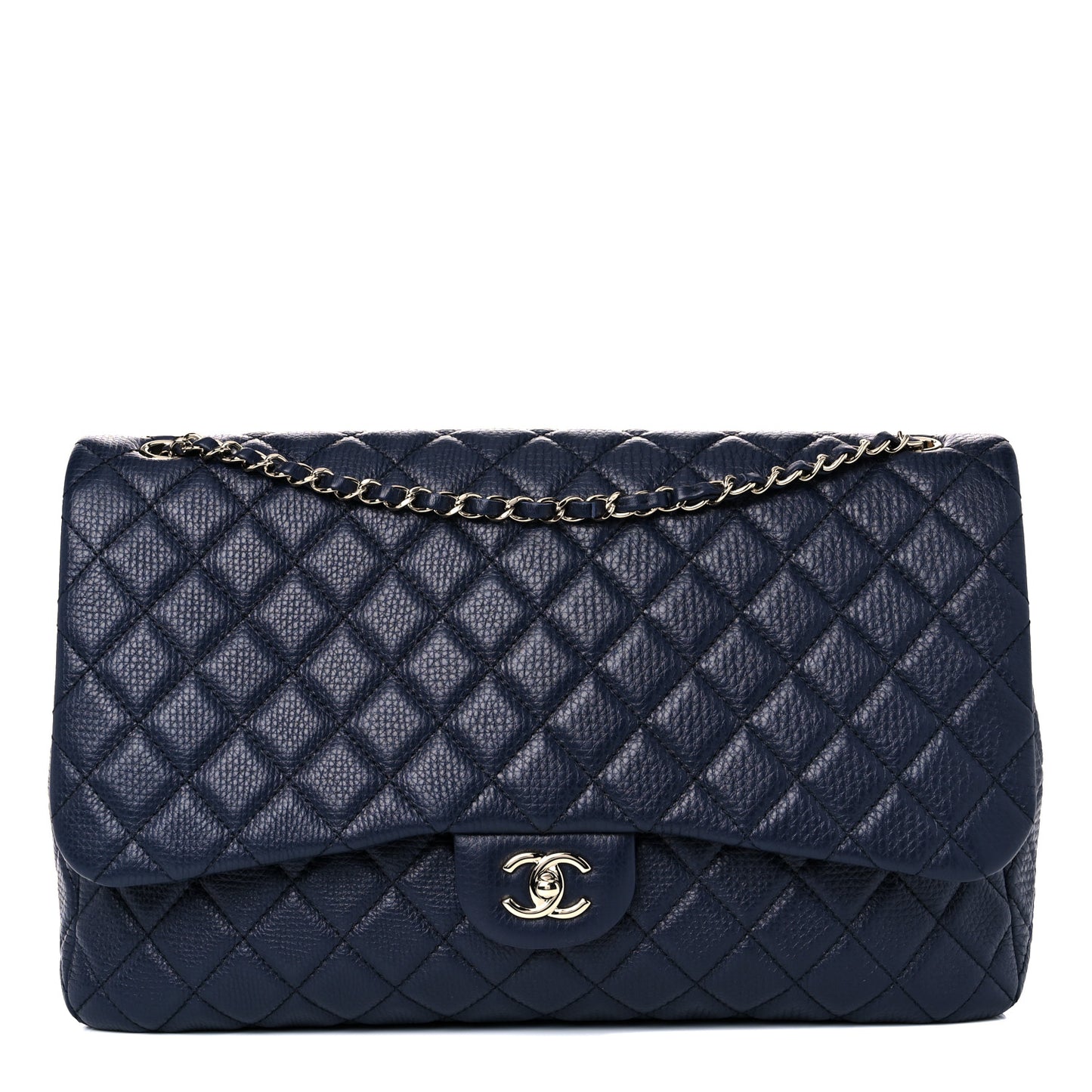 Calfskin Quilted Small XXL Travel Flap Bag Navy