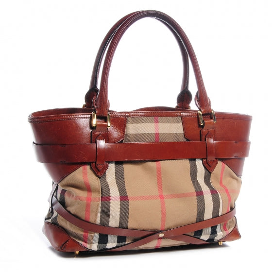Burberry House Check Bridle Calfskin Medium Lynher Tote Dark Tan 3 of 10